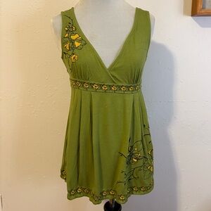 Forever 21 Olive Green Floral Embroidered Tunic